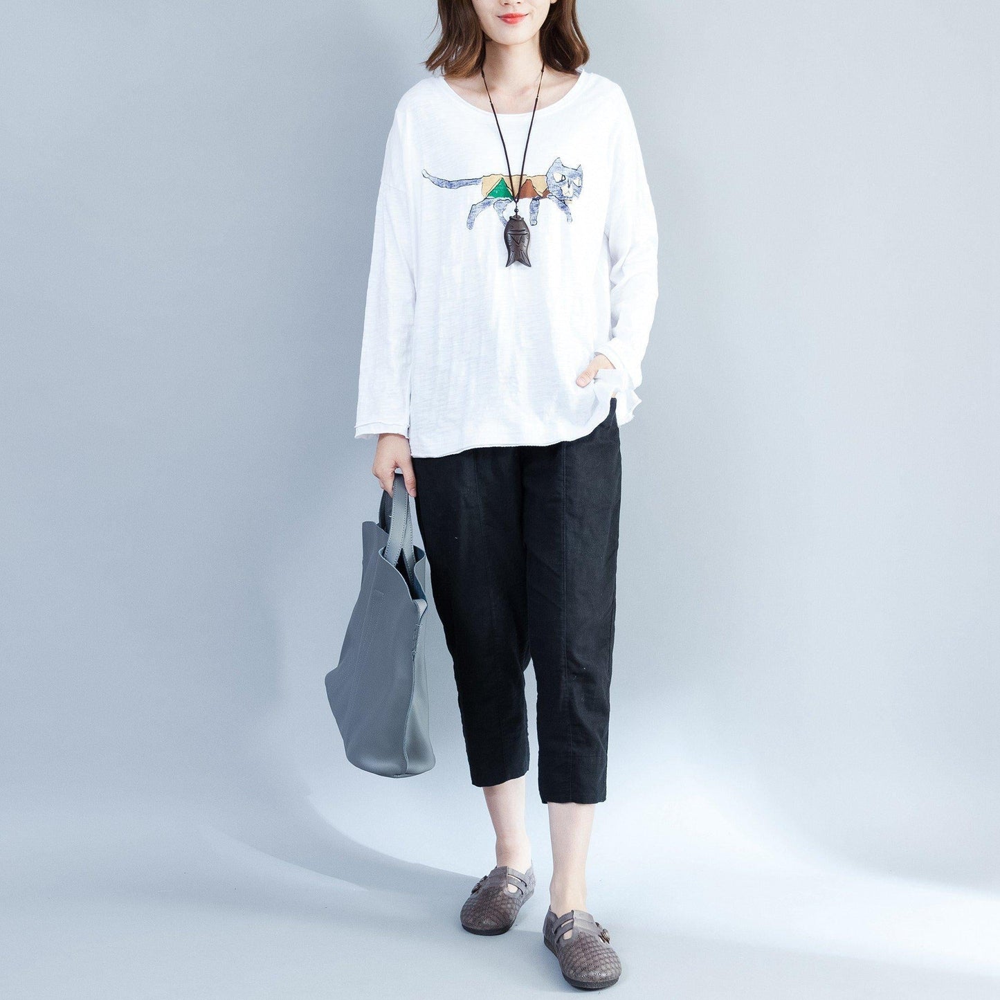 white fashion cotton tops oversize long sleeve blouse