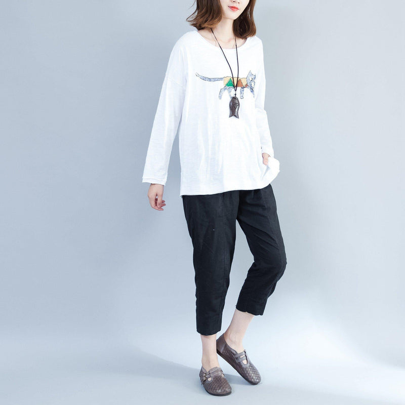 White Cotton Tops Oversize Long Sleeve Blouse