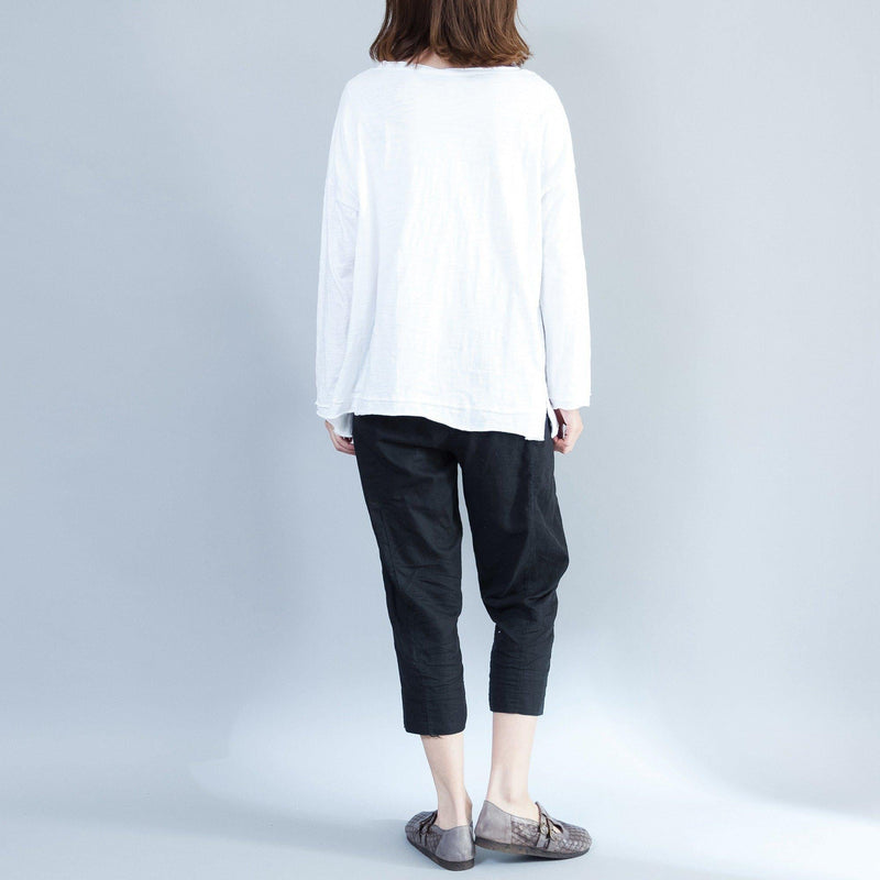 White Cotton Tops Oversize Long Sleeve Blouse