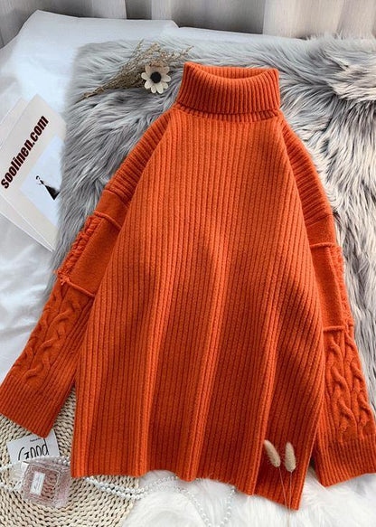 Wild Sweater High Neck Dresses Street Style Orange Hipster Knitwear
