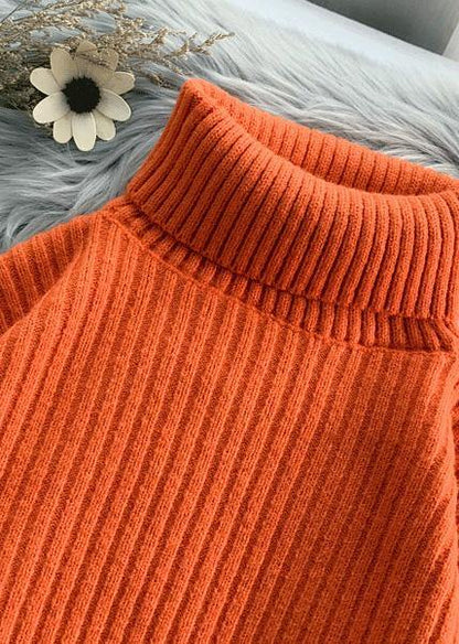 Wild Sweater High Neck Dresses Street Style Orange Hipster Knitwear