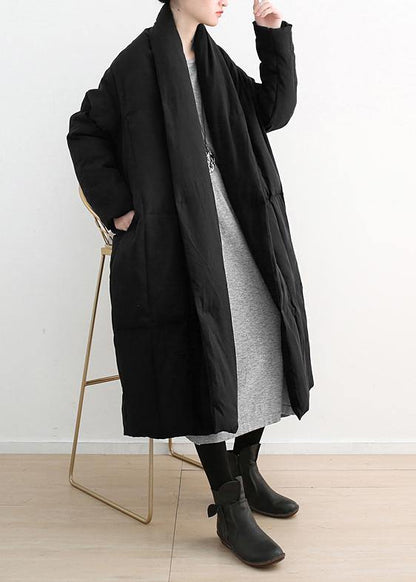 Winter Black Retro Thick White Duck Down Jacket Coat Coat Long Paragraph Knee
