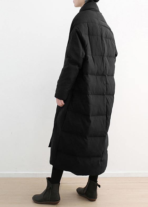Winter Black Retro Thick White Duck Down Jacket Coat Coat Long Paragraph Knee