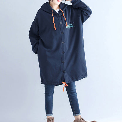 Winter Cotton Cardigans Oversize Navy Hooded Coats Back Cartoon Prints