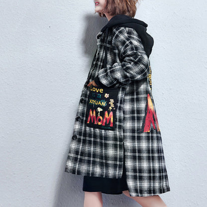 Winter Grid Print Cotton Thick Coats Hooded Thick Low High Cardigans