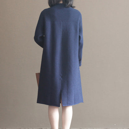 Winter Dark Blue Brief Cotton Blended Sweater Dresses Knit Dress