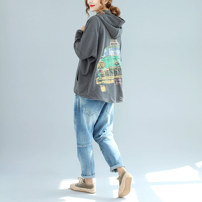 Winter New Gray Zippered Cotton Coats Hooded Short Outwear