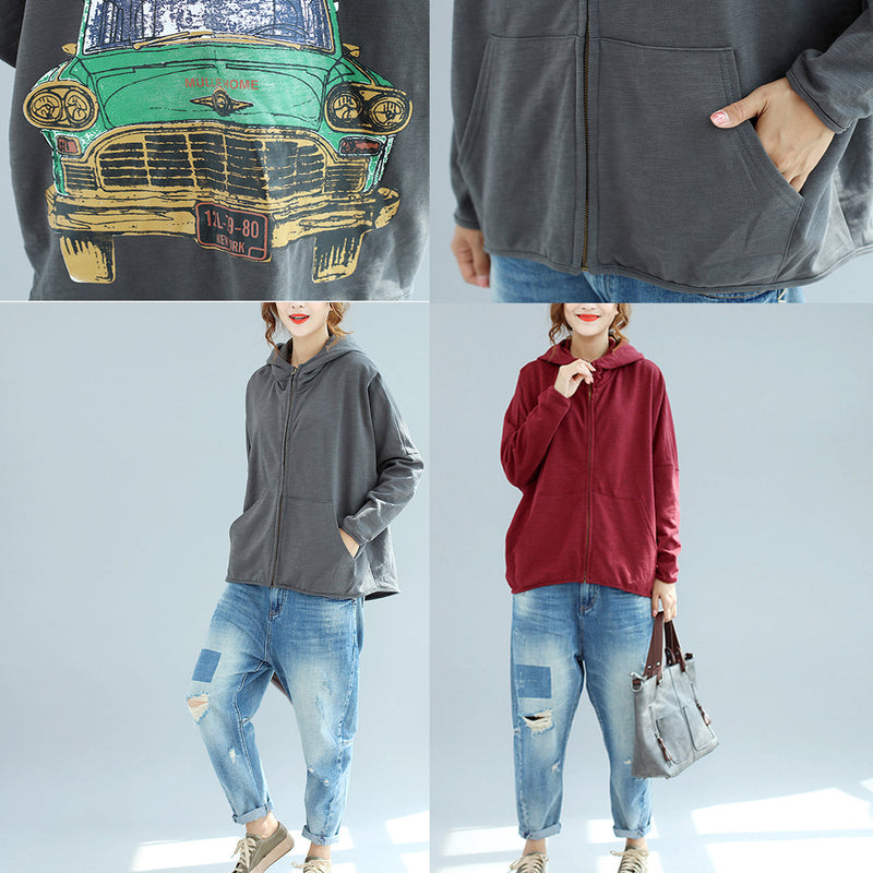 Winter New Gray Zippered Cotton Coats Hooded Short Outwear