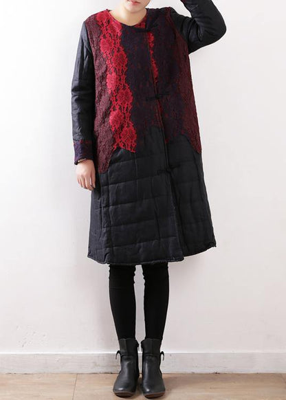 Winter New Original Design Art Disc Buckle Linen Stitching Lace Thick Padded Jacket Cotton Coat Robe