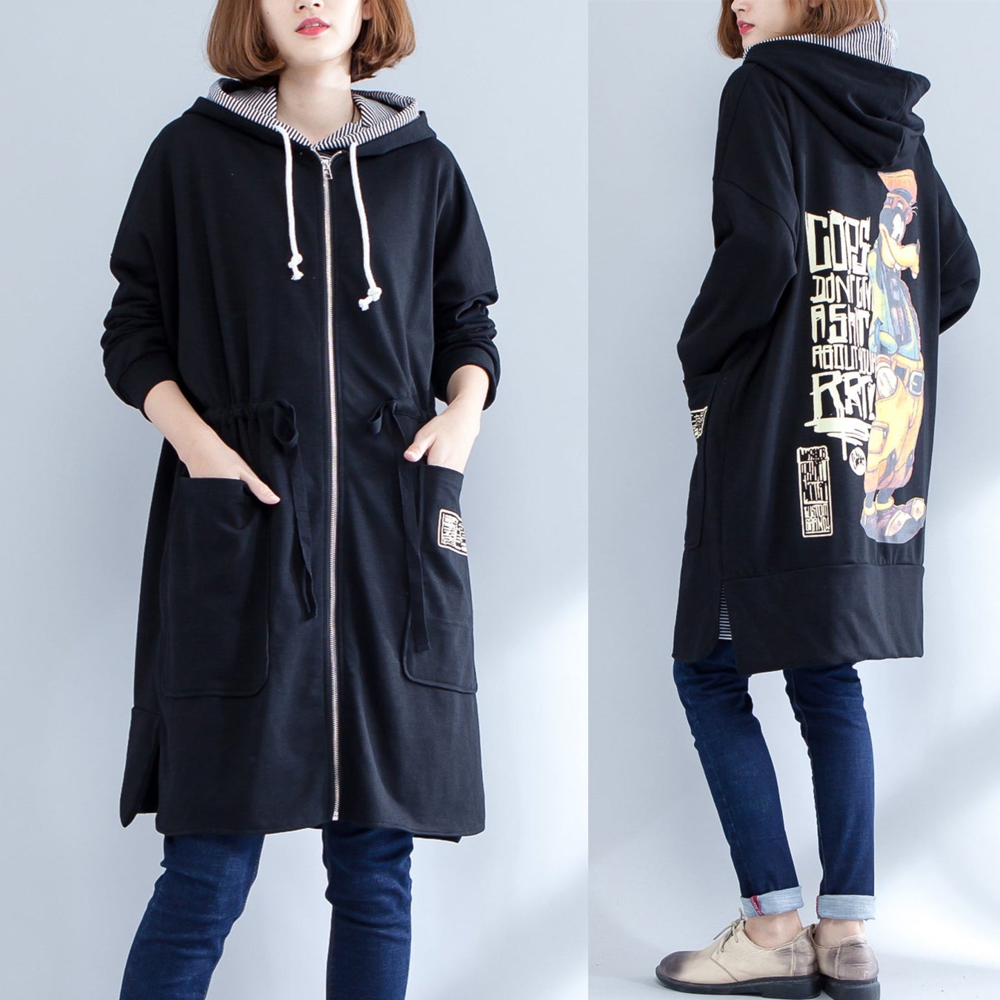 Winter Prints Cotton Sport Cardigans Oversize Side Open Coat