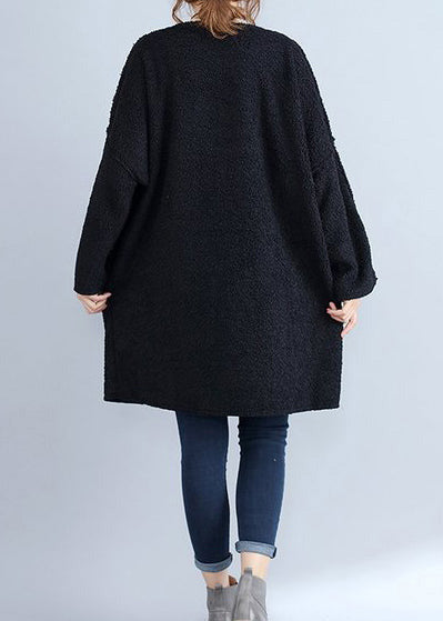 Winter Thick Warm Black Lamb's Wool Dresses Long Sleeve Sweater Dress