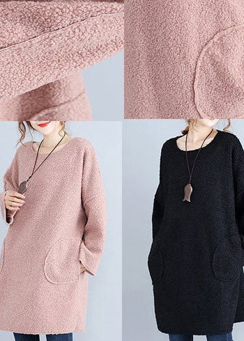Winter Thick Warm Black Lamb's Wool Dresses Long Sleeve Sweater Dress