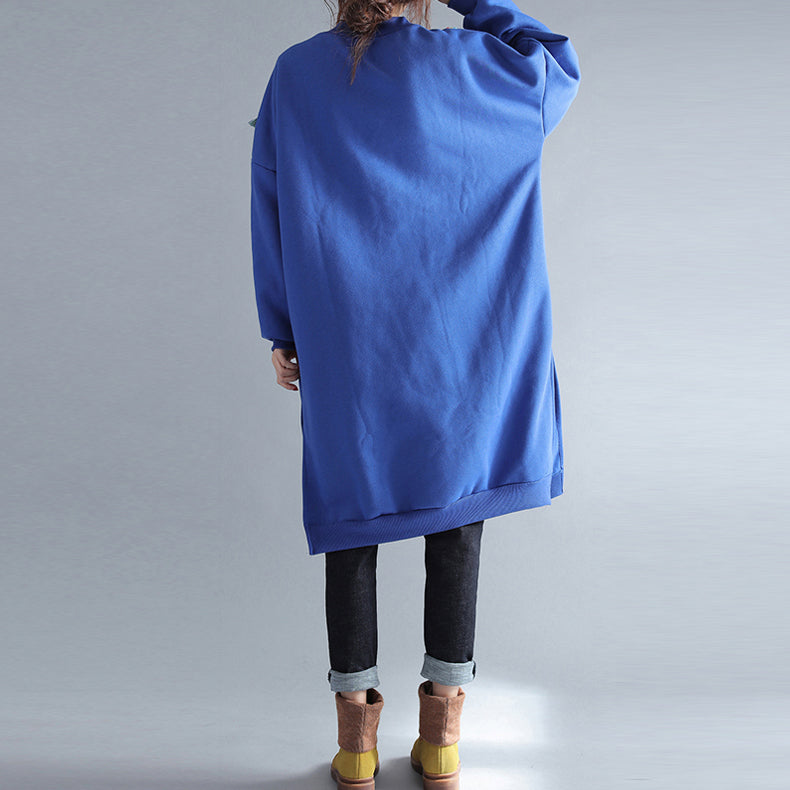 Winter Warm Blue Cotton Dresses Tassel Decorated Traveling Dress
