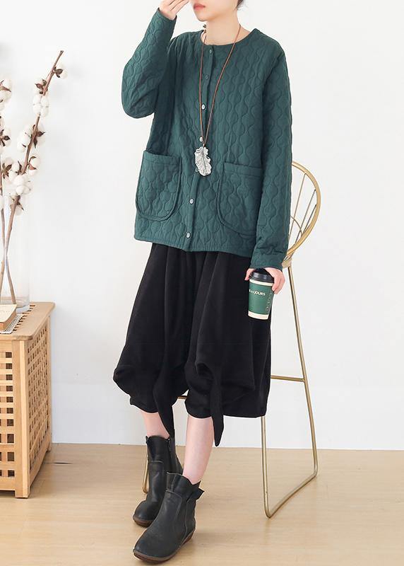 Winter Blackish Green Warm Quilted Jacket Cotton Thick Short Coat