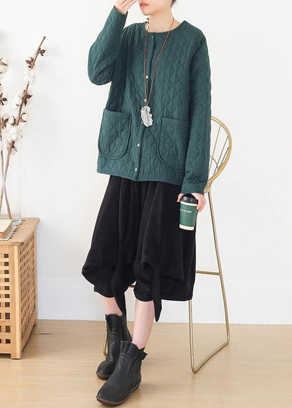 Winter Blackish Green Warm Quilted Jacket Cotton Thick Short Coat