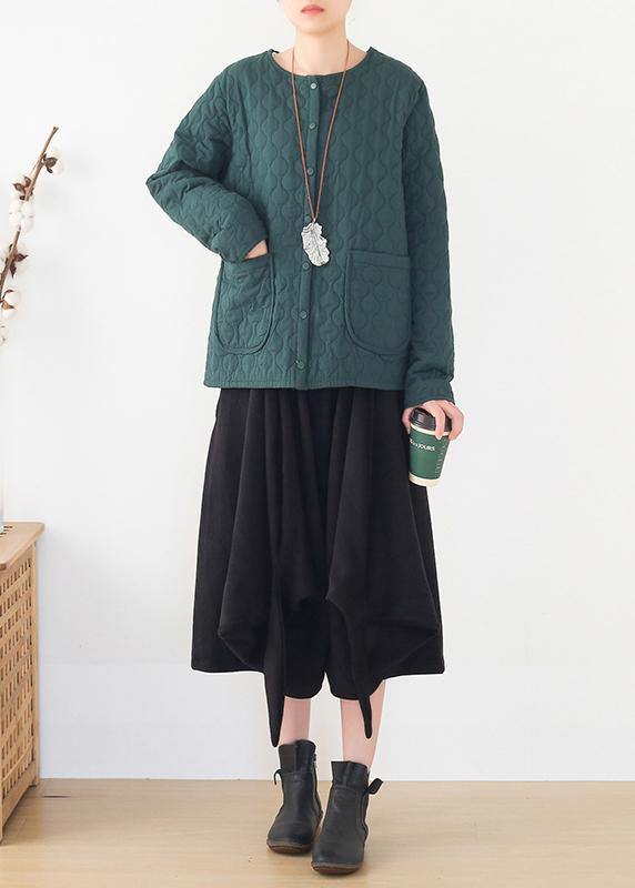 Winter Blackish Green Warm Quilted Jacket Cotton Thick Short Coat