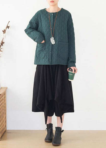 Winter Blackish Green Warm Quilted Jacket Cotton Thick Short Coat