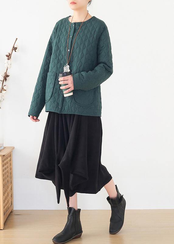 Winter Blackish Green Warm Quilted Jacket Cotton Thick Short Coat