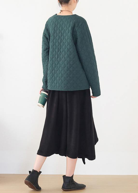 Winter Blackish Green Warm Quilted Jacket Cotton Thick Short Coat
