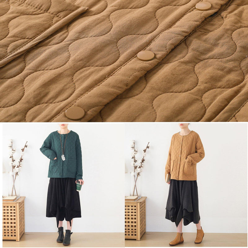 Winter Blackish Green Warm Quilted Jacket Cotton Thick Short Coat
