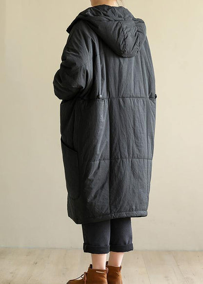 Loose Fitting Down Jacket Big Pockets Winter Coats Black Hooded Winter Parkas