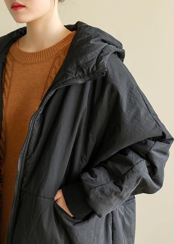 Loose Fitting Down Jacket Big Pockets Winter Coats Black Hooded Winter Parkas