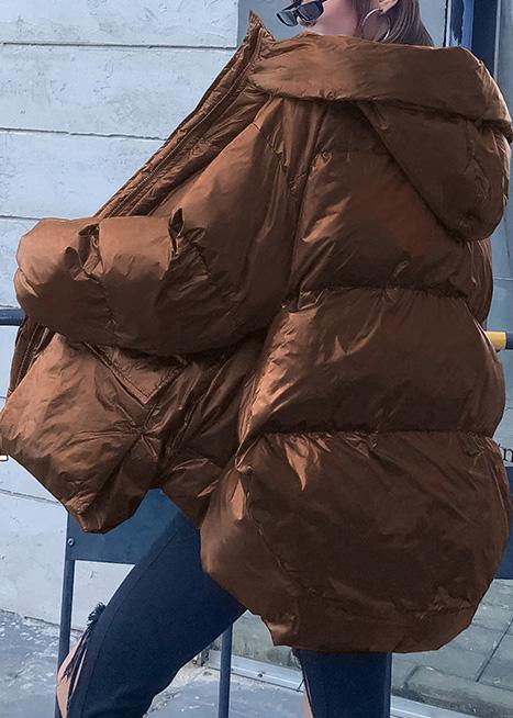 Loose Fitting Snow Jackets Jackets Chocolate Hooded Zippered Goose Down Coat