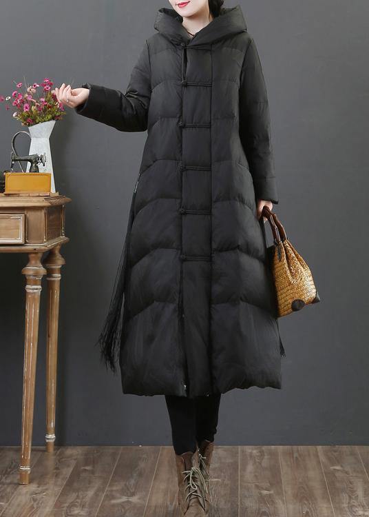 Loose Fitting Snow Jackets Winter Outwear Black Hooded Zippered Duck Down Coat