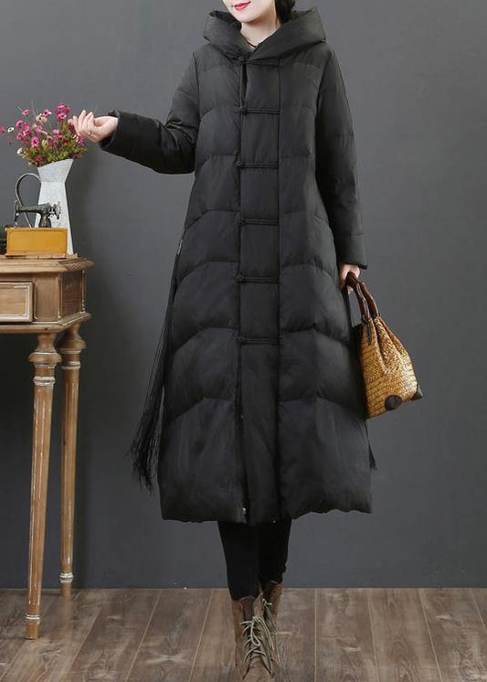 Loose Fitting Snow Jackets Winter Outwear Black Hooded Zippered Duck Down Coat