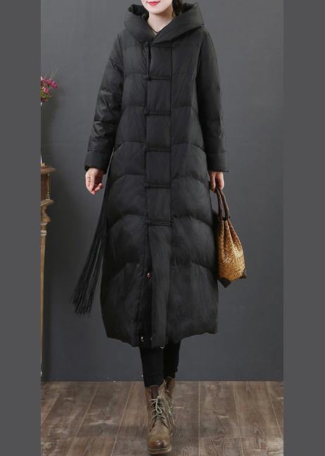 Loose Fitting Snow Jackets Winter Outwear Black Hooded Zippered Duck Down Coat