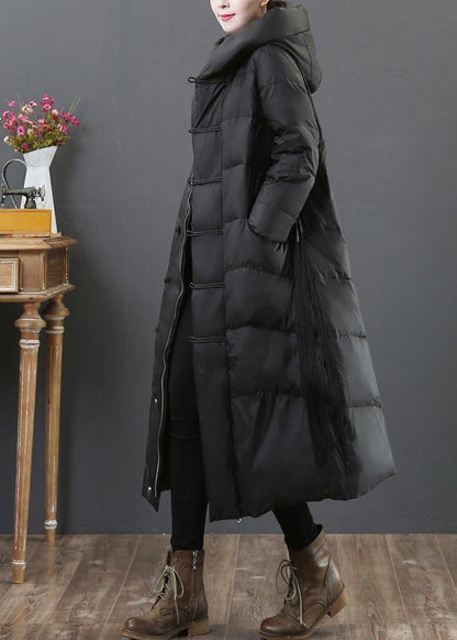 Loose Fitting Snow Jackets Winter Outwear Black Hooded Zippered Duck Down Coat