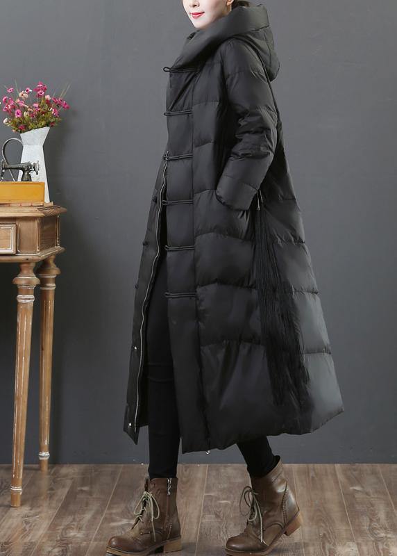 Loose Fitting Snow Jackets Winter Outwear Black Hooded Zippered Duck Down Coat