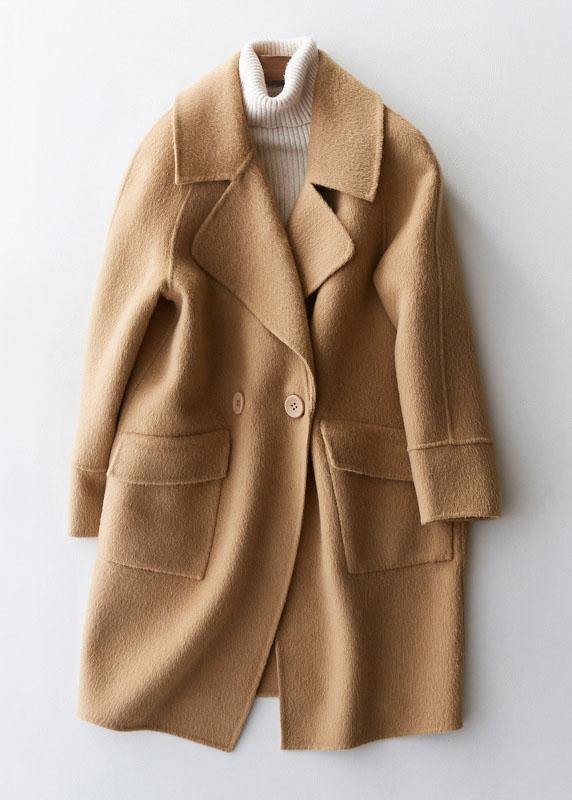 Loose Fitting Winter Jackets Big Pockets Coats Beige Wool Coat