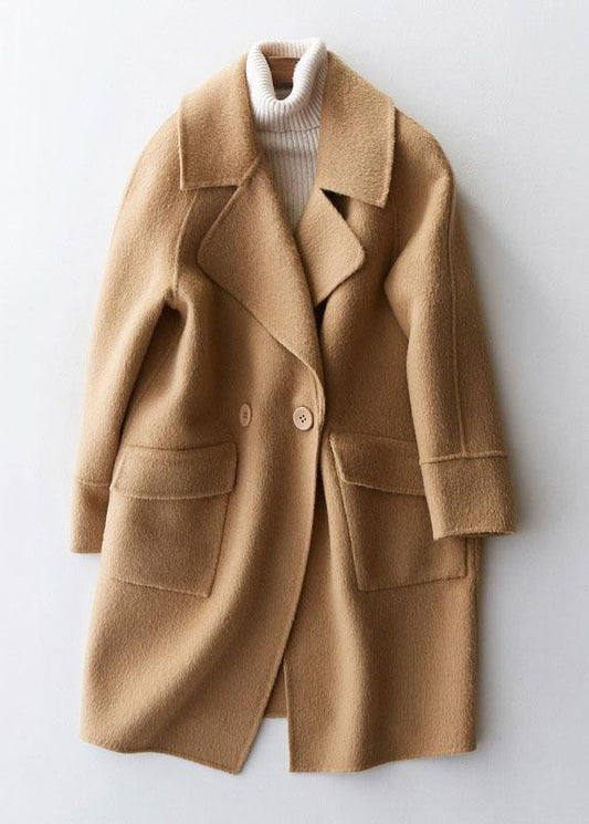 Loose Fitting Winter Jackets Big Pockets Coats Beige Wool Coat