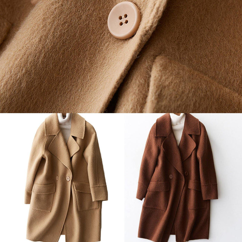 Loose Fitting Winter Jackets Big Pockets Coats Beige Wool Coat