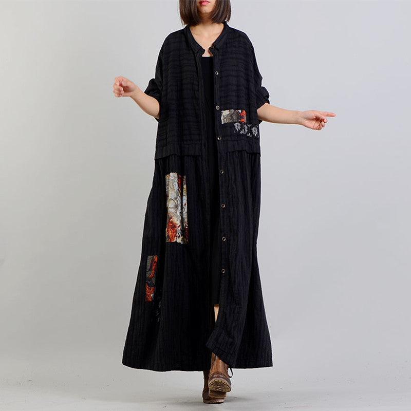 Black Coat Oversize Stand Collar Baggy Winter Coat Patchwork Jackets