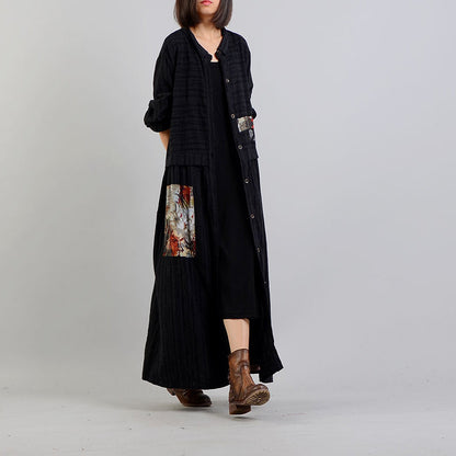 Black Coat Oversize Stand Collar Baggy Winter Coat Patchwork Jackets