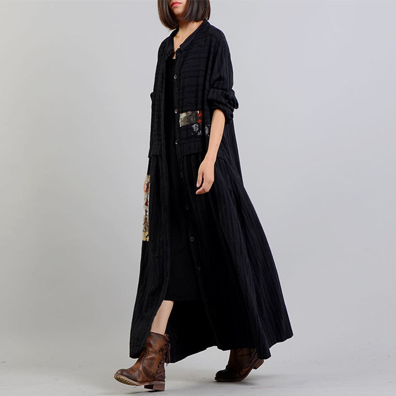 Black Coat Oversize Stand Collar Baggy Winter Coat Patchwork Jackets