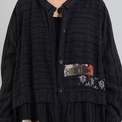 Black Coat Oversize Stand Collar Baggy Winter Coat Patchwork Jackets
