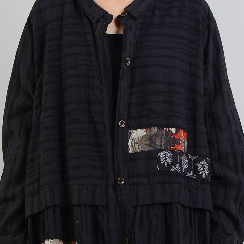 Black Coat Oversize Stand Collar Baggy Winter Coat Patchwork Jackets