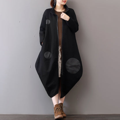 Black Coats Clothing Zippered Winter Coat Lapel Collar Maxi Coat
