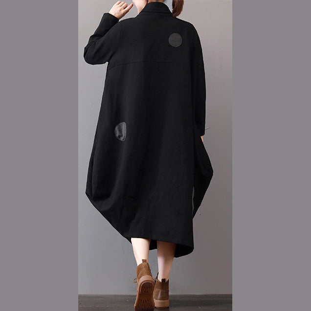 Black Coats Clothing Zippered Winter Coat Lapel Collar Maxi Coat