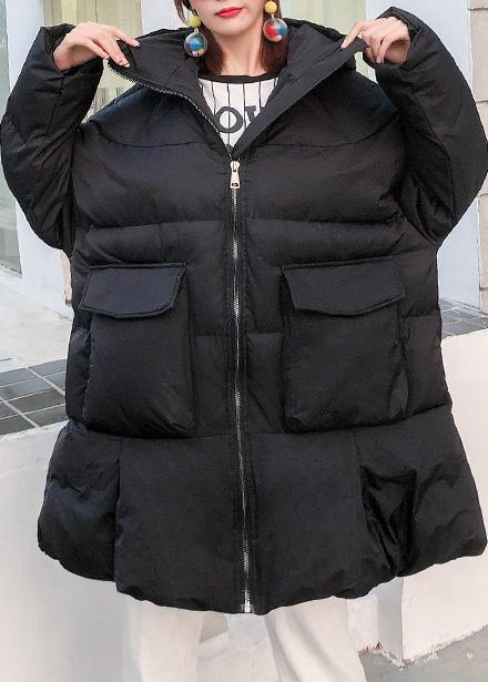 Black Parkas for Oversized Snow Jackets Big Pockets Hooded Winter Coats