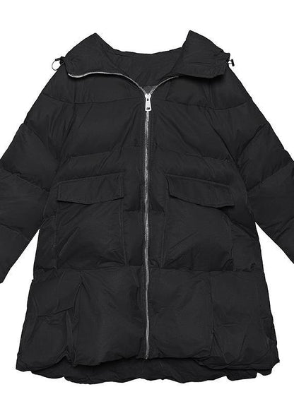 Black Parkas for Oversized Snow Jackets Big Pockets Hooded Winter Coats
