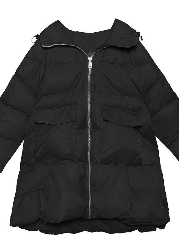 Black Parkas for Oversized Snow Jackets Big Pockets Hooded Winter Coats
