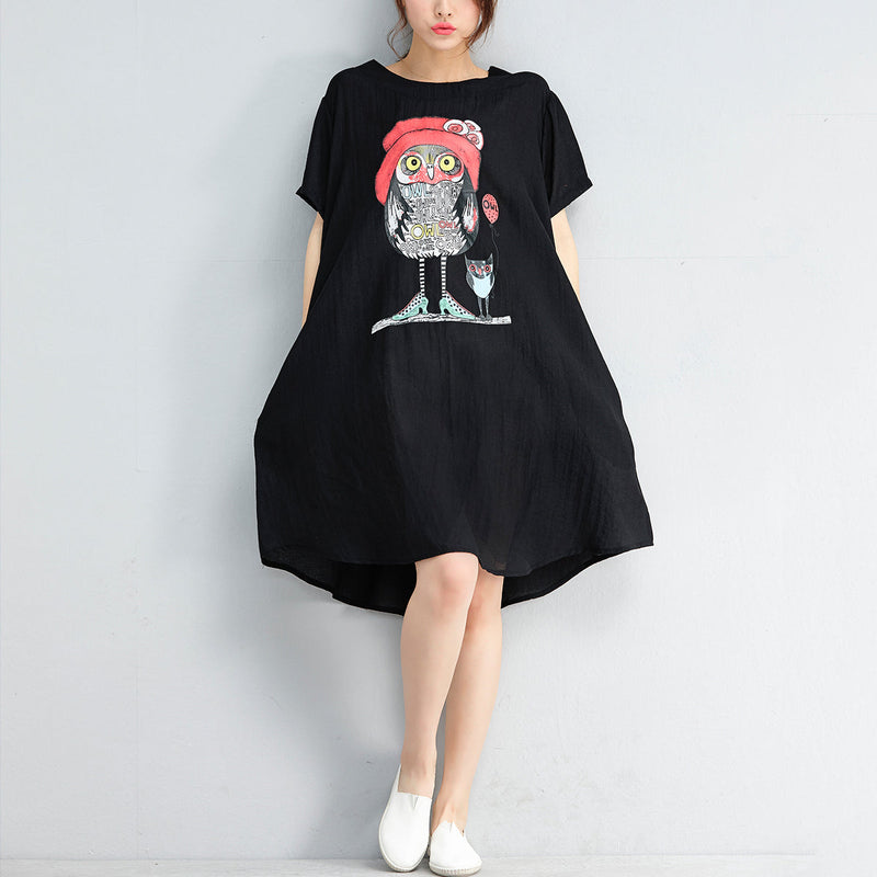 Black Chiffon Midi Dresses Maxi Dress New Short Sleeve Animal Print Clothing Dress