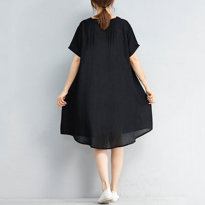Black Chiffon Midi Dresses Maxi Dress New Short Sleeve Animal Print Clothing Dress