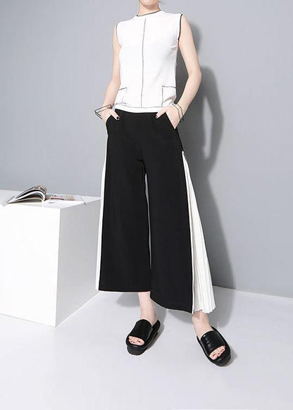 Black Chiffon Patchwork Pants Loose Wide Leg Pants
