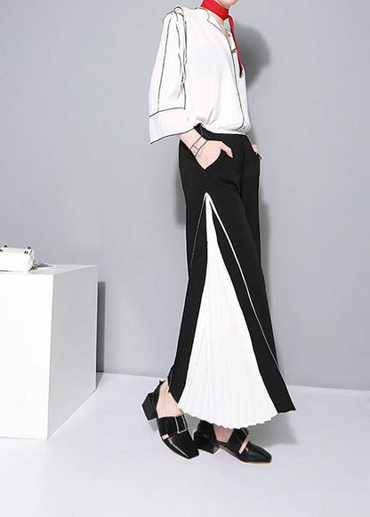Black Chiffon Patchwork Pants Loose Wide Leg Pants