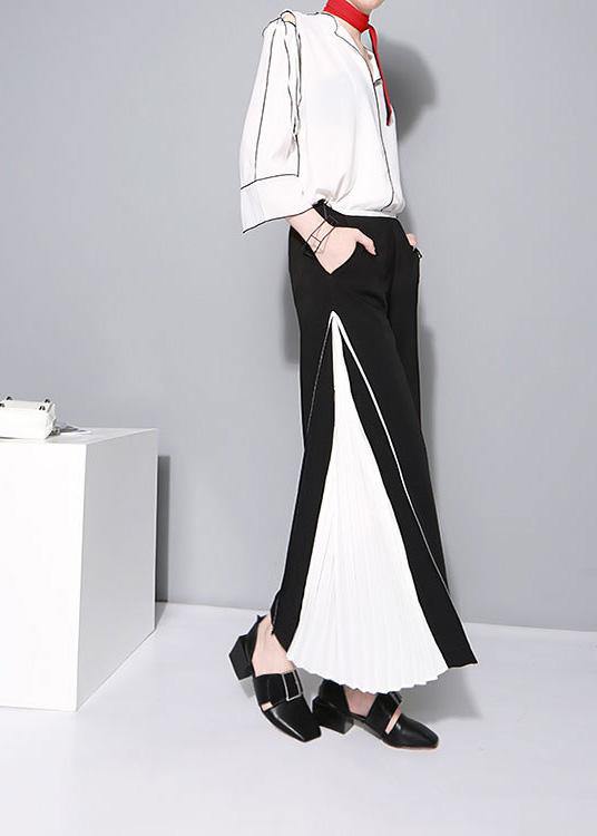 Black Chiffon Patchwork Pants Loose Wide Leg Pants